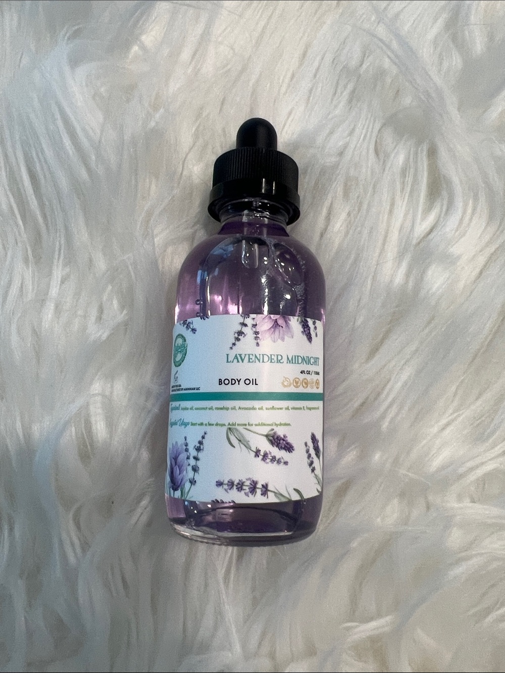 Aminnah X Dillypicky lavender midnight body oil retails $48.00 USD
